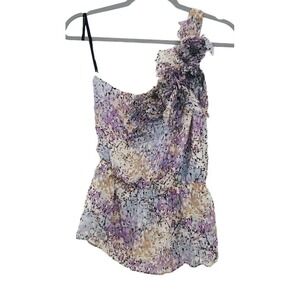 Bebe Y2K One Shoulder Floral Blouse With Broach Detail Appliqué  Sz S